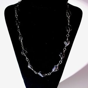 BLACK STONE 24" NECKLACE IN SILVER COLOR CHAIN STYLISH LONG NEVER WORN NEW